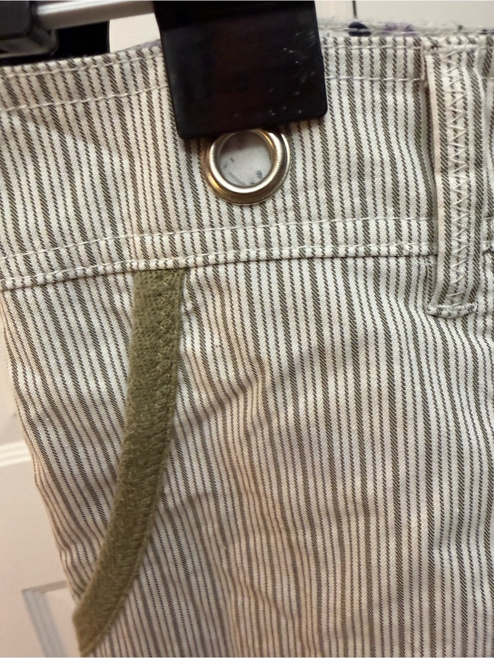 Weatherproof Women's White Pinstriped Bermuda Shorts with Olive Pocket Trim - Picture 4 of 9